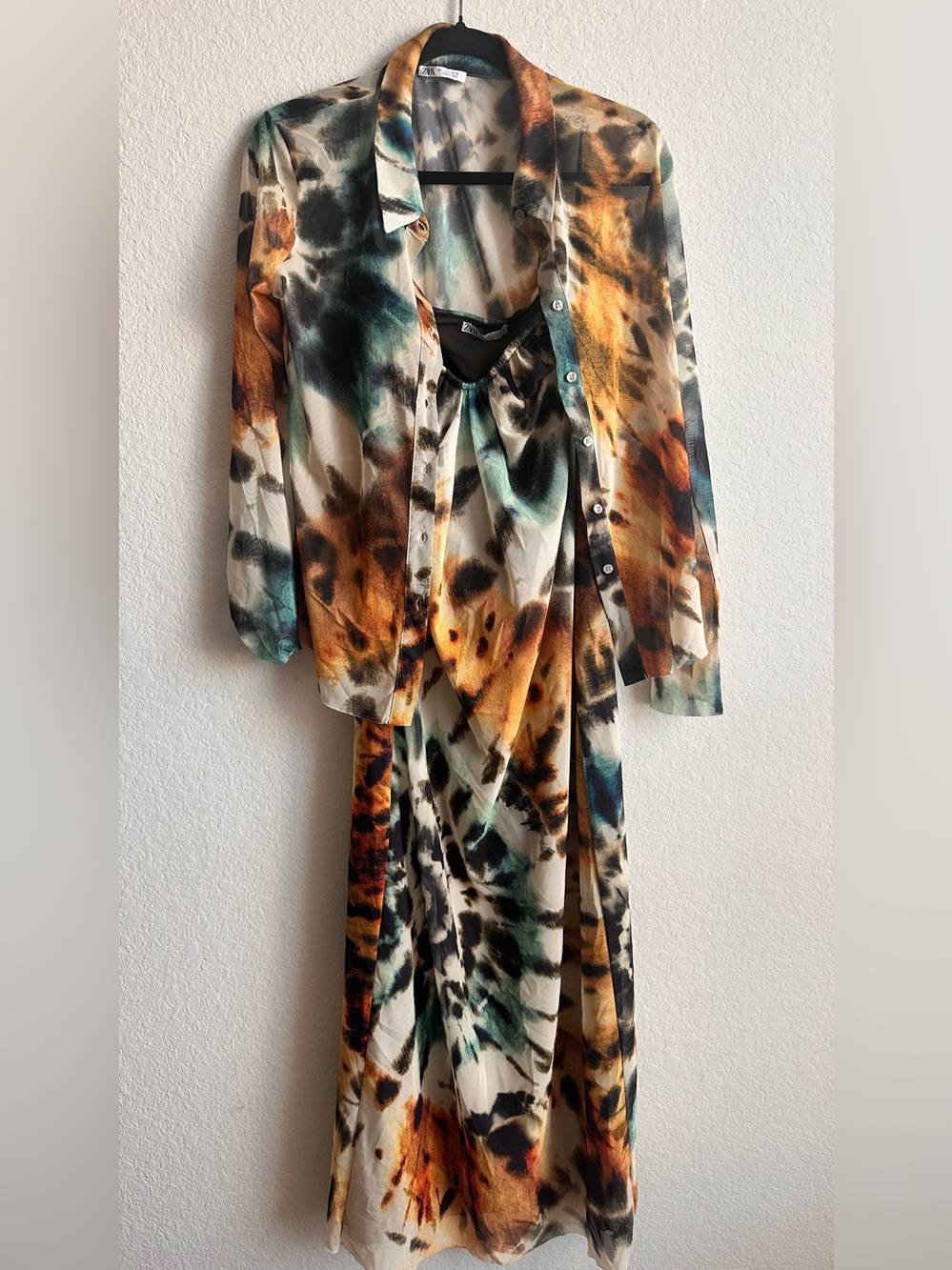 Abstract Watercolor Print mesh  Dress with Matching Shirt. tulle mesh fabric